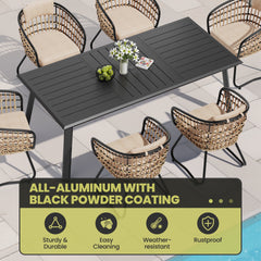 Aluminum Dining Set with Umbrella Hole, Wicker Chairs & Cushions