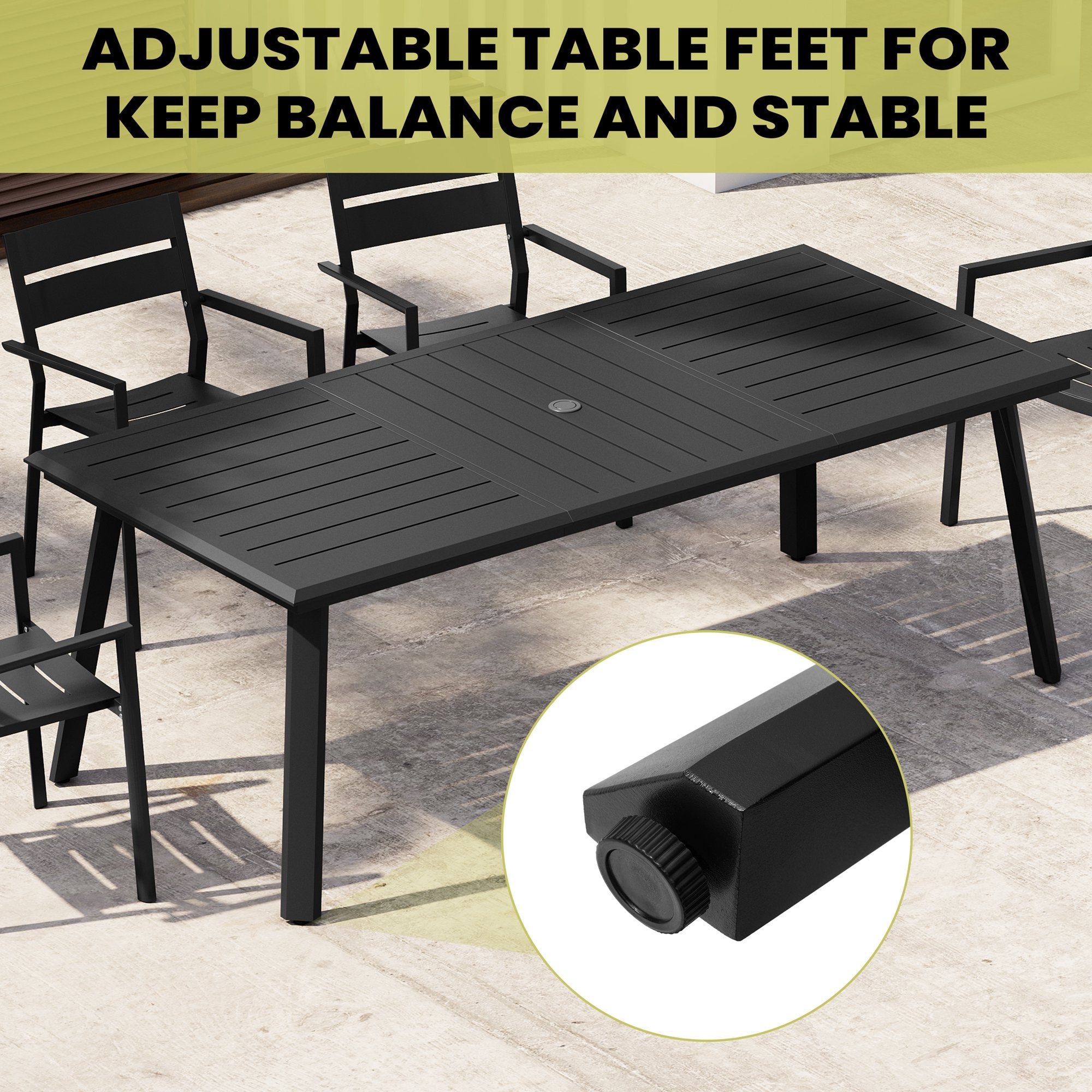 expandable patio table with umbrella hole Aluminum Dining Table w/ Umbrella Hole