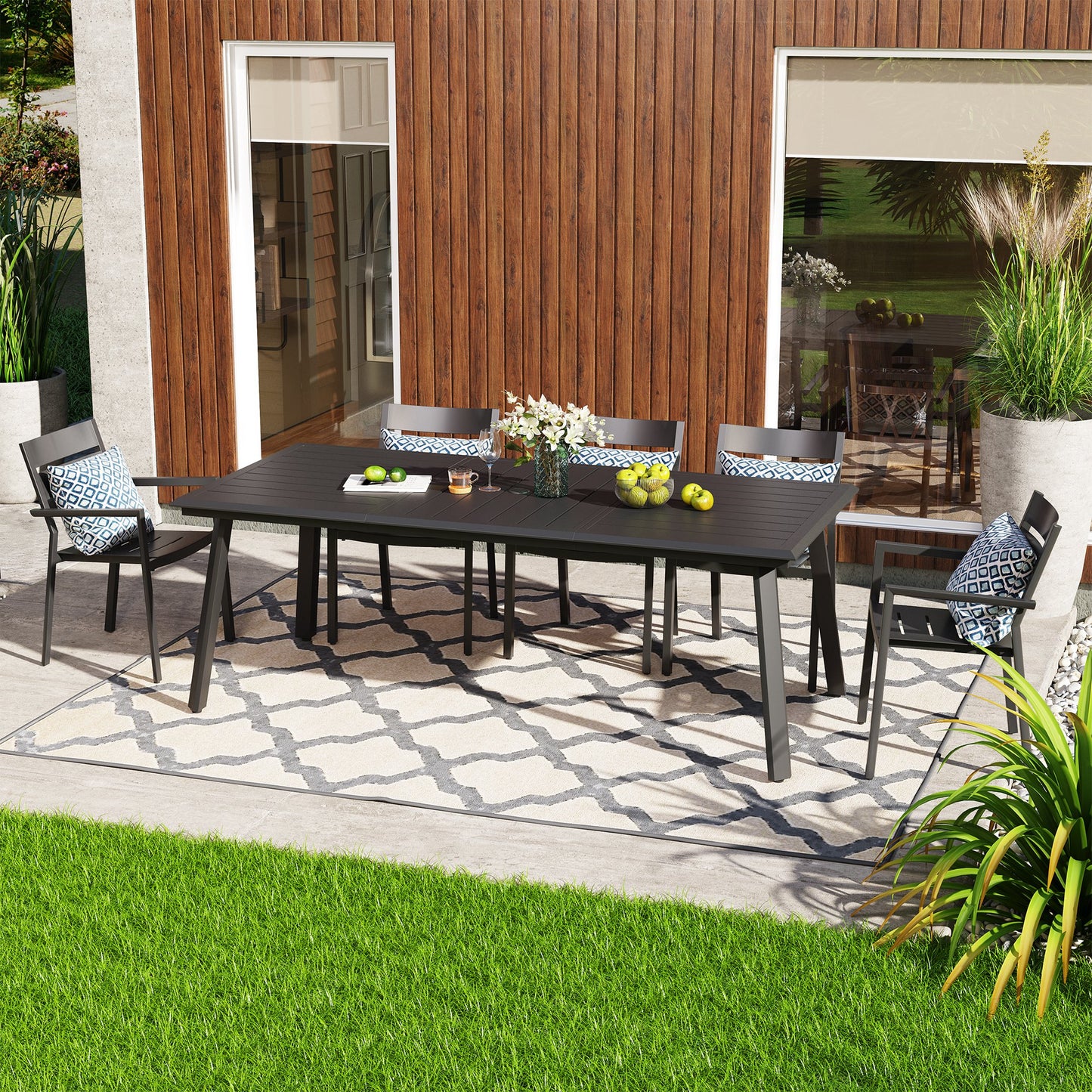 Crestlive Products 83 x 38 In. Rectangular Aluminum Outdoor Dining Table with Umbrella Hole