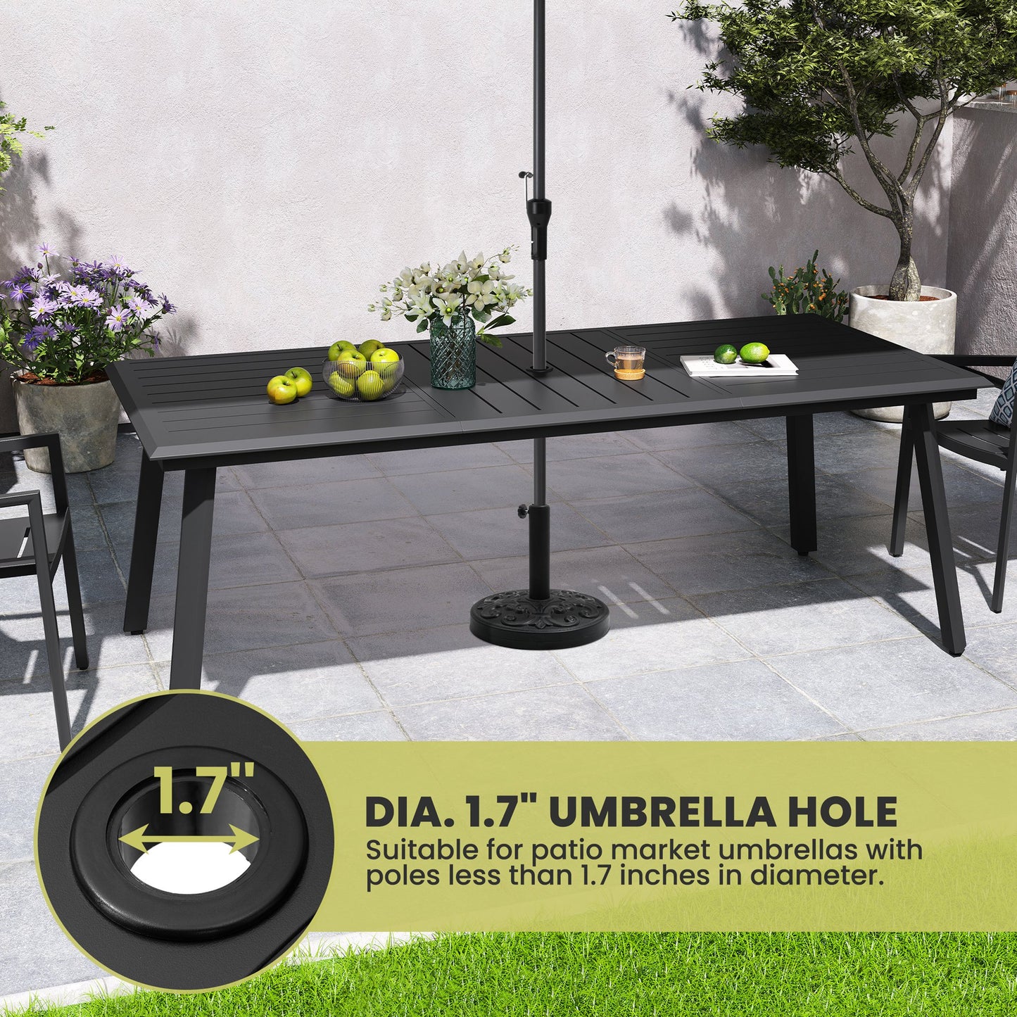 Crestlive Products 83 x 38 In. Rectangular Aluminum Outdoor Dining Table with Umbrella Hole