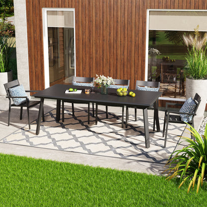 Crestlive Products Patio Aluminum Dining Table with Umbrella Hole for 6-8 People