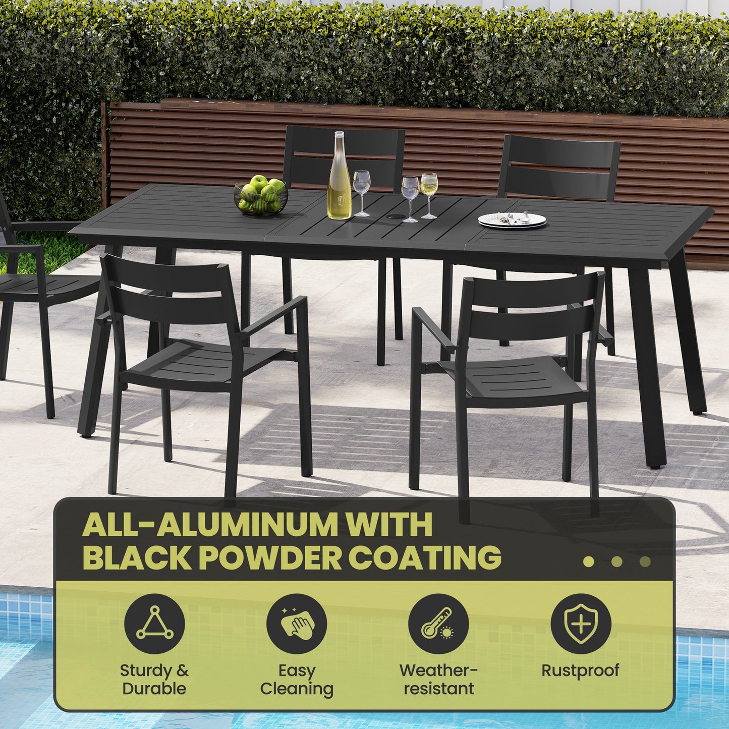Crestlive Products Patio Aluminum Dining Table with Umbrella Hole for 6-8 People