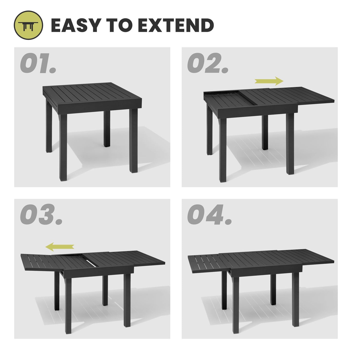 Crestlive Products Black Aluminum Expandable Patio Dining Table with Stackable Chairs