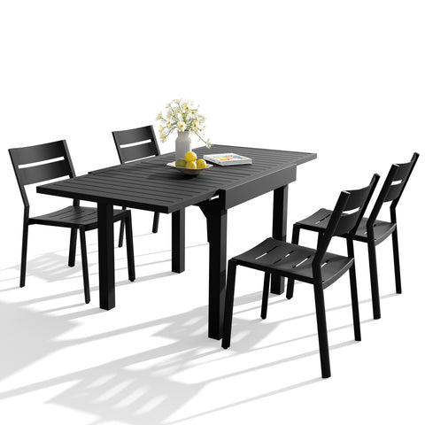 Crestlive Products Aluminum Expandable Outdoor Dining Table and Stackable Dining Chairs Set