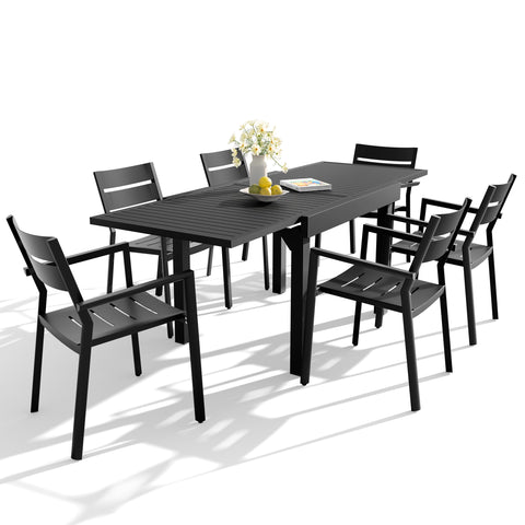 Crestlive Products Aluminum Expandable Outdoor Dining Table and Stackable Dining Chairs Set