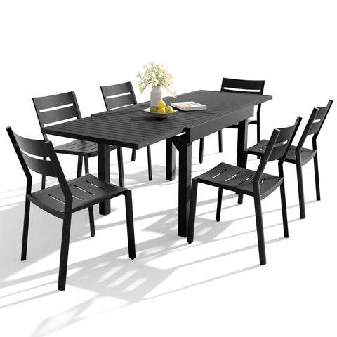 Crestlive Products Aluminum Expandable Outdoor Dining Table and Stackable Dining Chairs Set