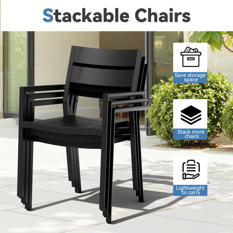 Crestlive Products Aluminum Expandable Outdoor Dining Table and Stackable Dining Chairs Set