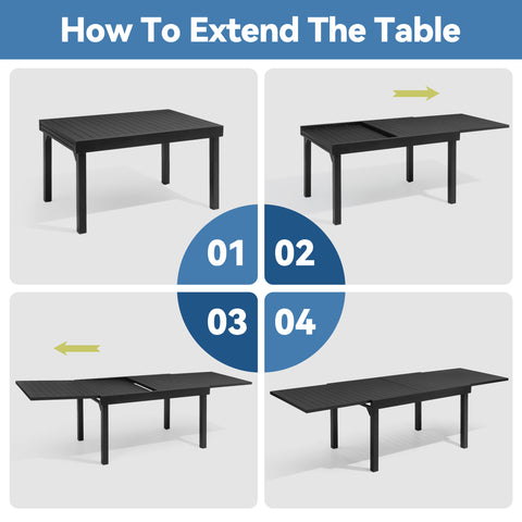 Crestlive Products Aluminum Expandable Outdoor Dining Table and Stackable Dining Chairs Set