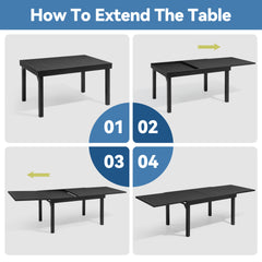 Aluminum Expandable Outdoor Dining Set with Stackable Chairs