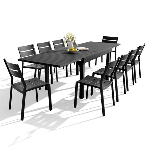Crestlive Products Aluminum Expandable Outdoor Dining Table and Stackable Dining Chairs Set