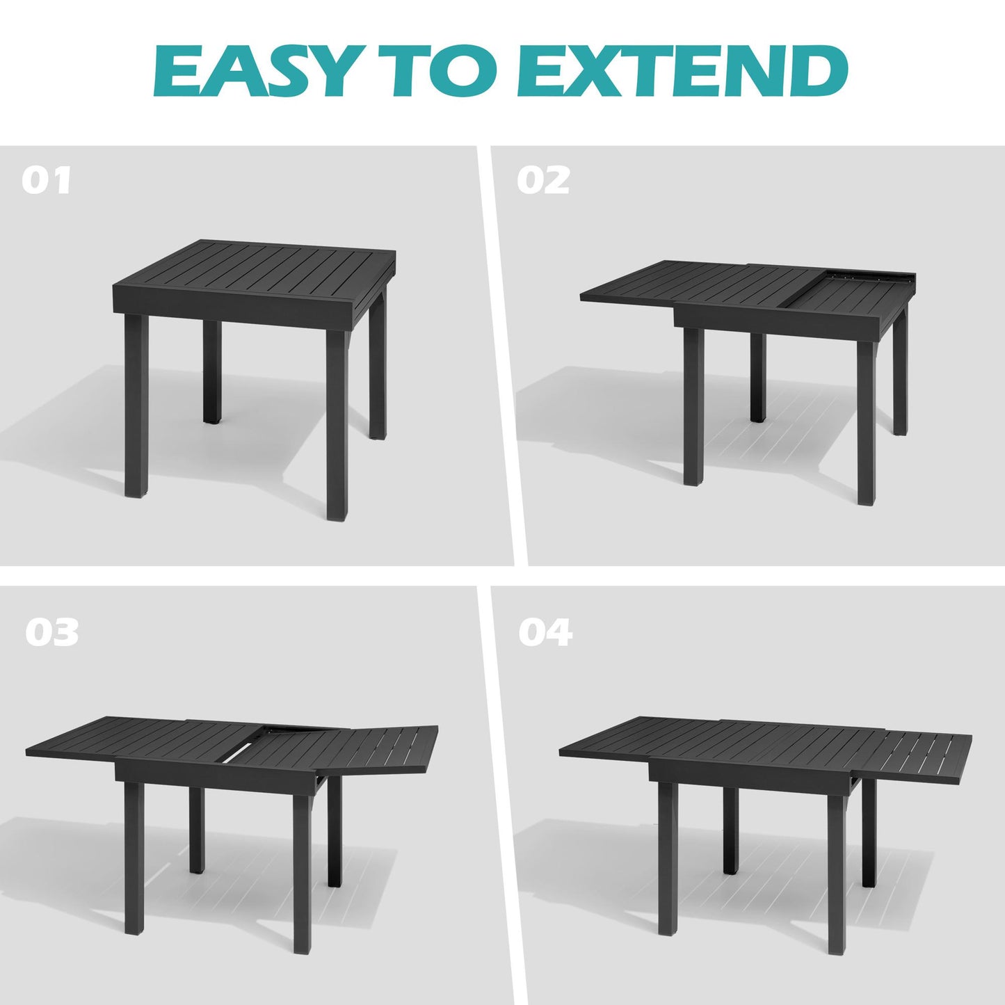 Crestlive Products 63 x 32 in. Aluminum Expandable Outdoor Dining Table