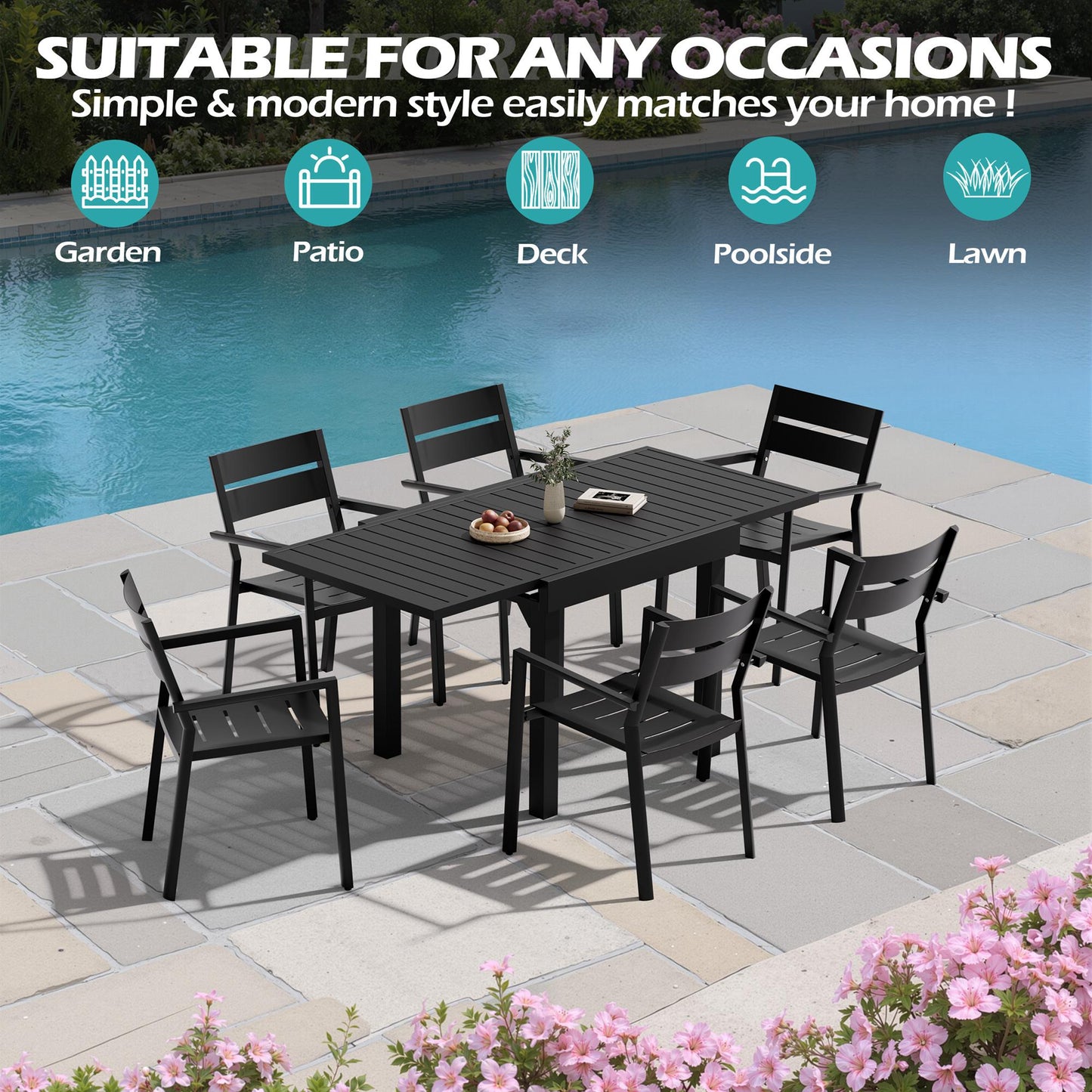 Crestlive Products 63 x 32 in. Aluminum Expandable Outdoor Dining Table