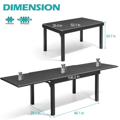 Crestlive Products 106 x 35 in. Aluminum Expandable Outdoor Dining Table