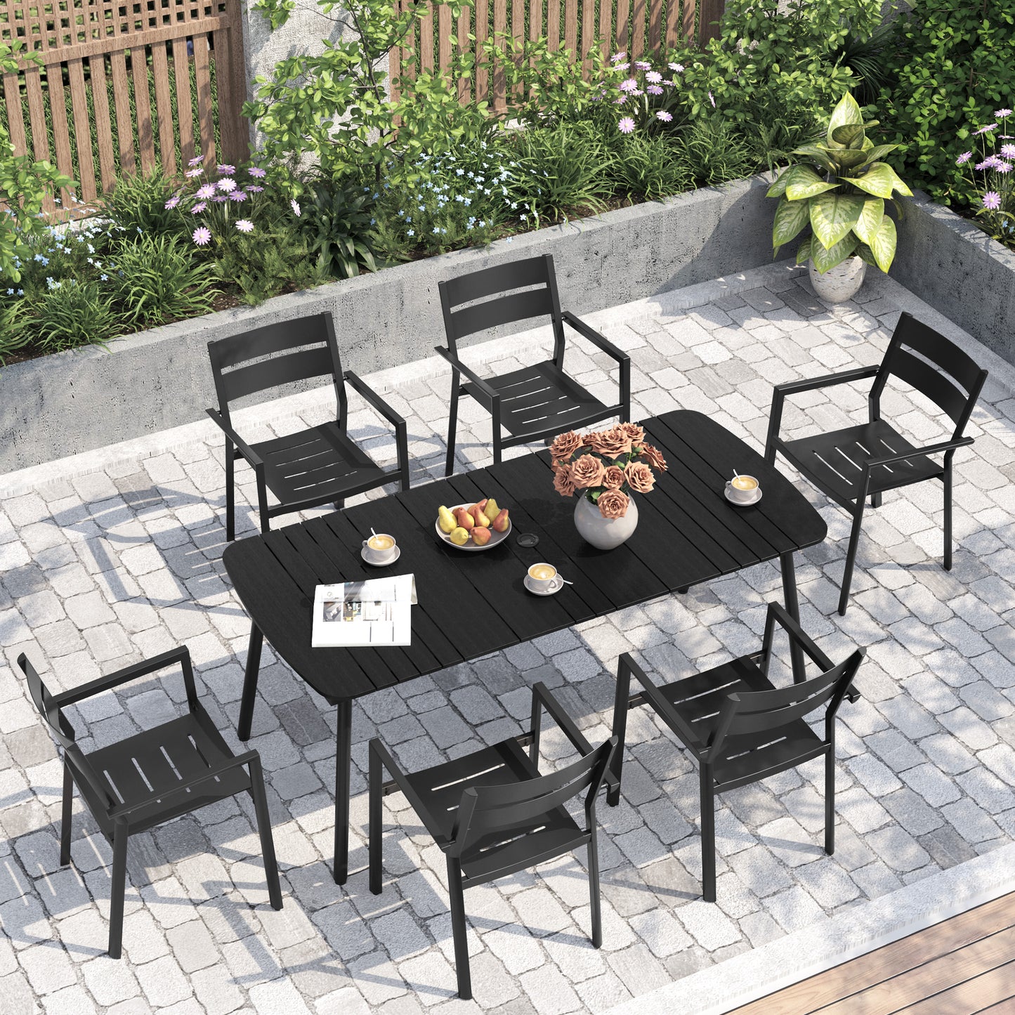 Crestlive Products 71 x 33 in. Aluminum Outdoor Dining Table with Umbrella Hole