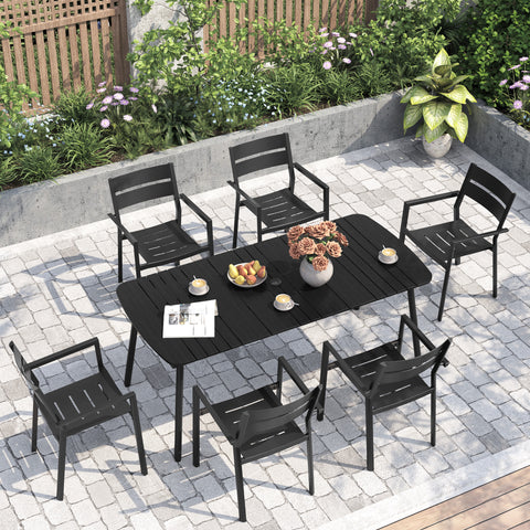 Crestlive Products 71 x 33 in. Aluminum Outdoor Dining Table with Umbrella Hole