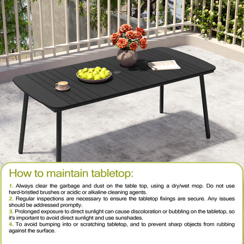 Crestlive Products 71 x 33 in. Aluminum Outdoor Dining Table with Umbrella Hole
