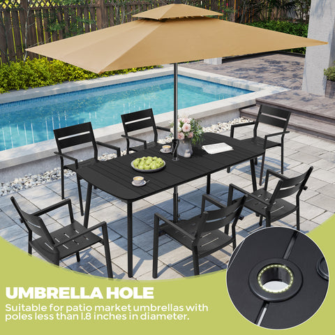 Crestlive Products 71 x 33 in. Aluminum Outdoor Dining Table with Umbrella Hole