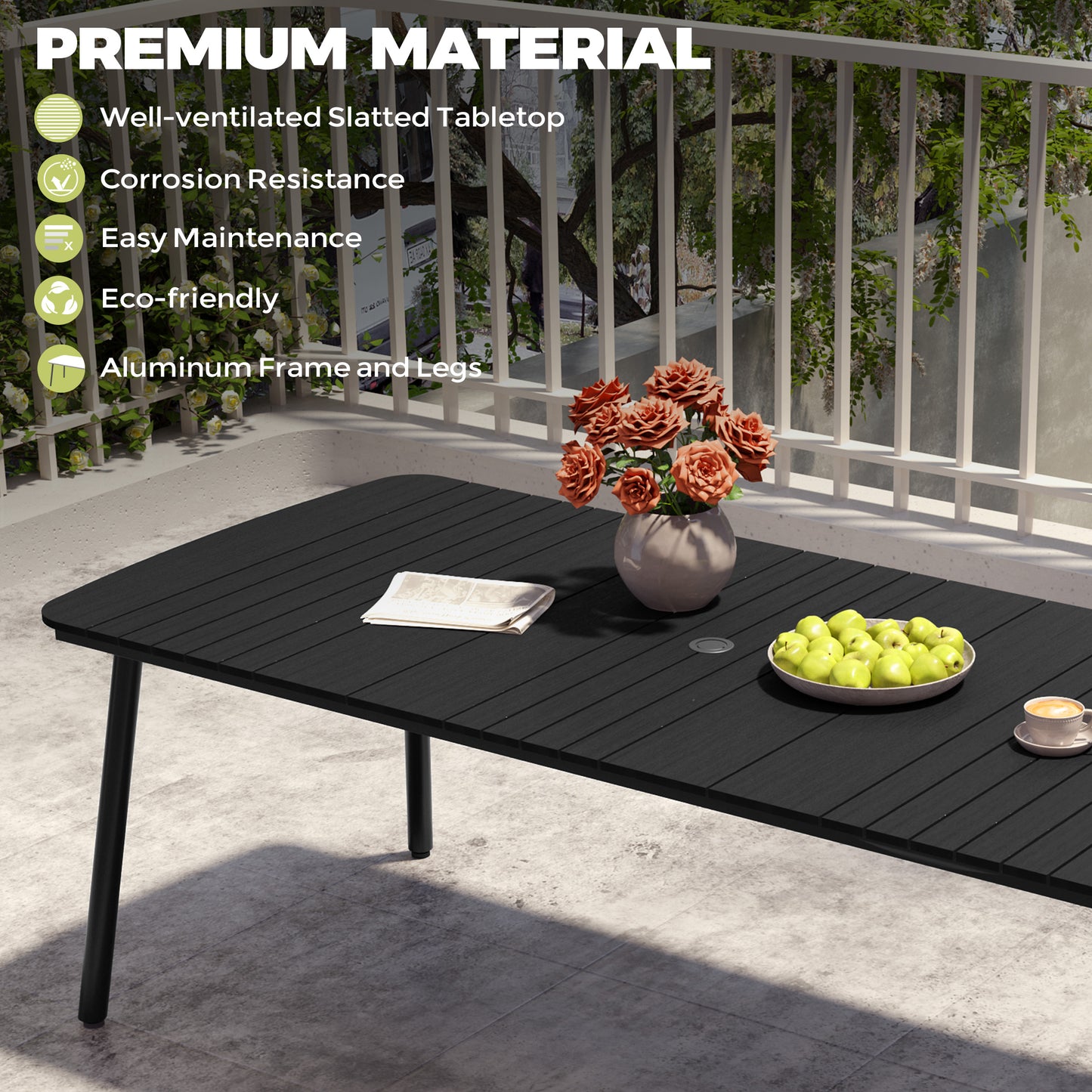 Crestlive Products 82 x 38 in. Aluminum Outdoor Dining Table with Umbrella Hole