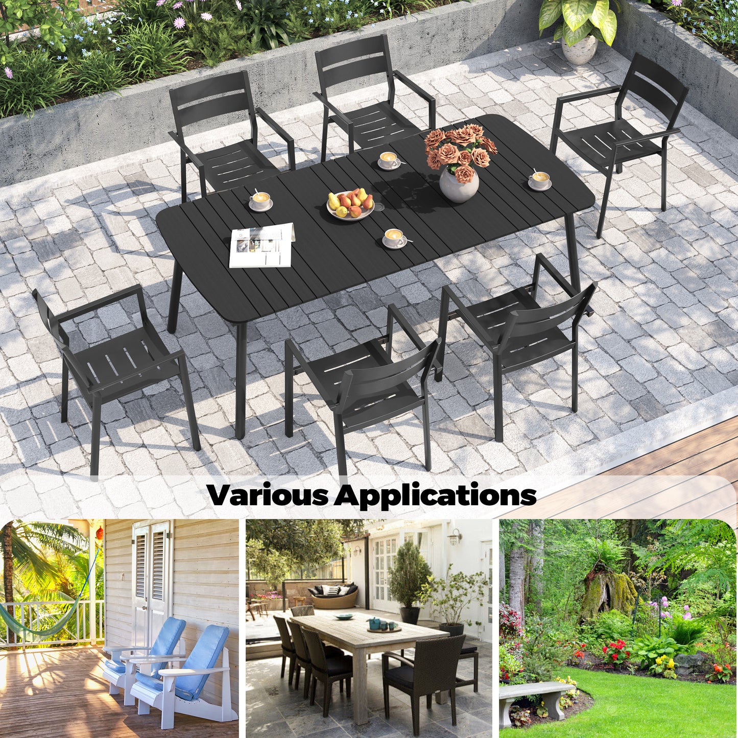 Crestlive Products 82 x 38 in. Aluminum Outdoor Dining Table with Umbrella Hole