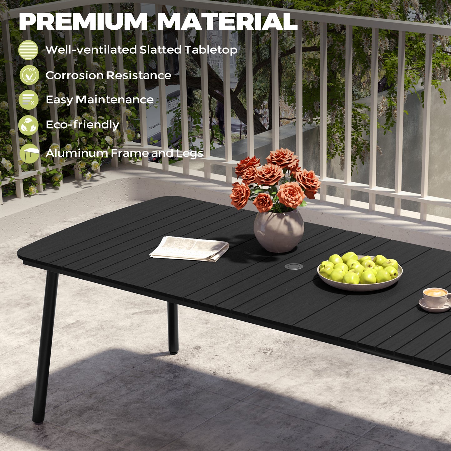 Crestlive Products 93 x 42 in. Aluminum Outdoor Dining Table with Umbrella Hole