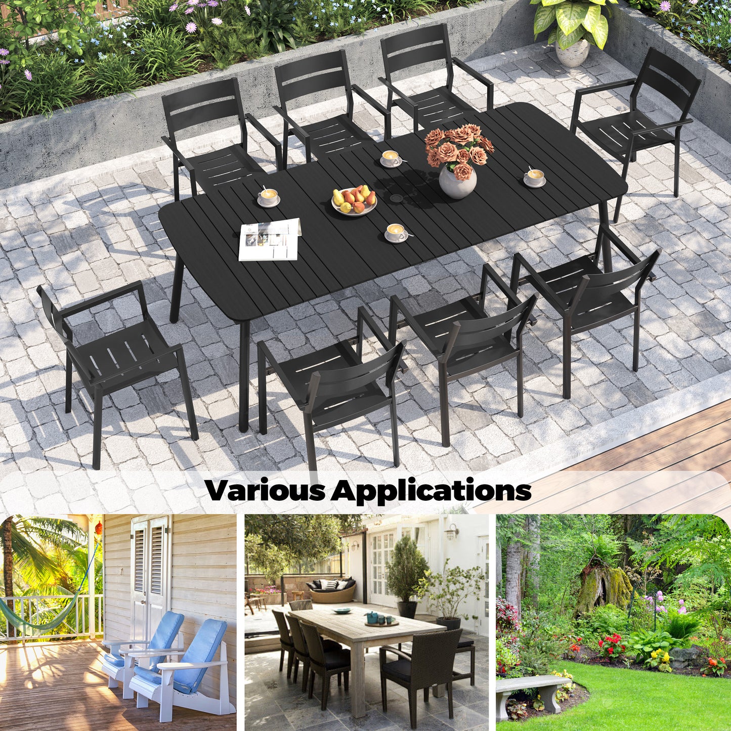 Crestlive Products 93 x 42 in. Aluminum Outdoor Dining Table with Umbrella Hole