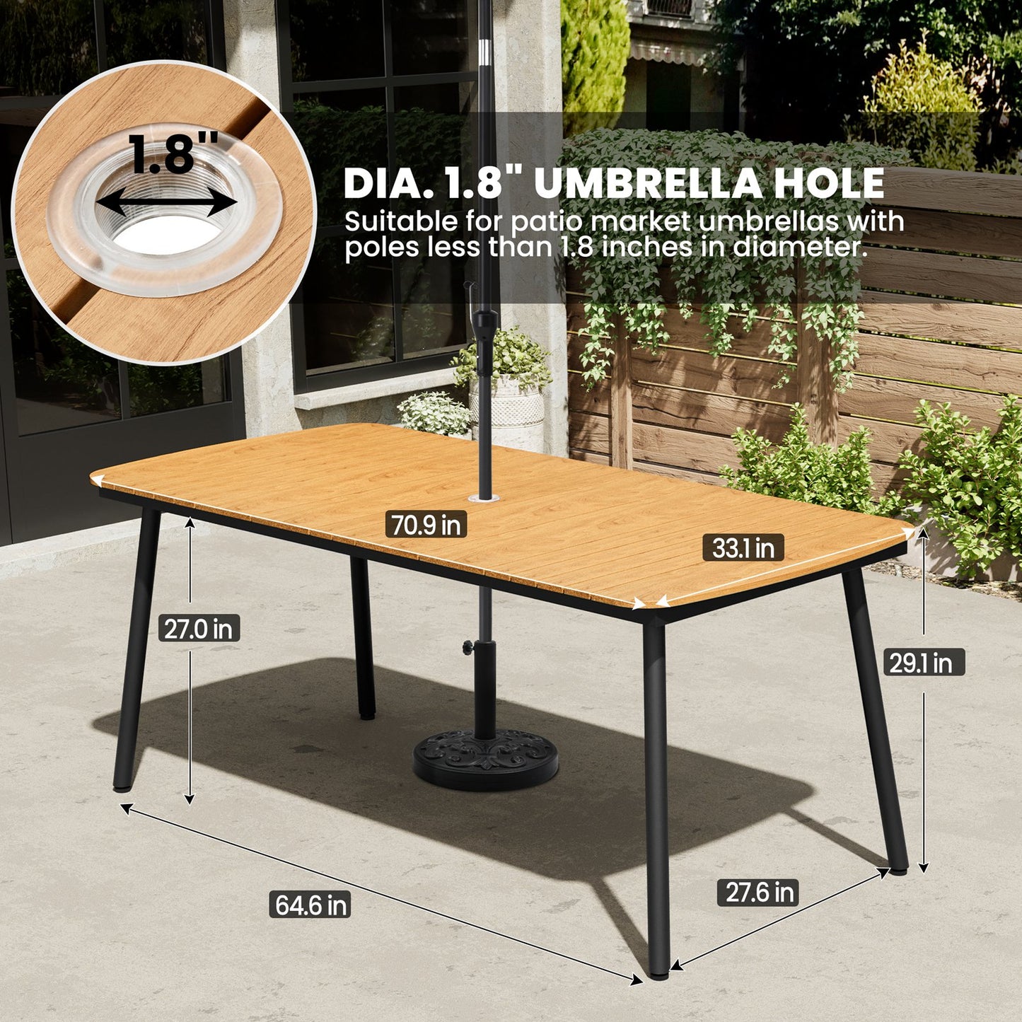 Crestlive Products Patio Dining Set with Rectangular Aluminum Table, Umbrella Hole, and Rattan Chairs