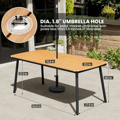 Crestlive Products Patio Dining Set with Rectangular Aluminum Table, Umbrella Hole, and Rattan Chairs