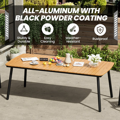 Crestlive Products Patio Dining Set with Rectangular Aluminum Table, Umbrella Hole, and Rattan Chairs