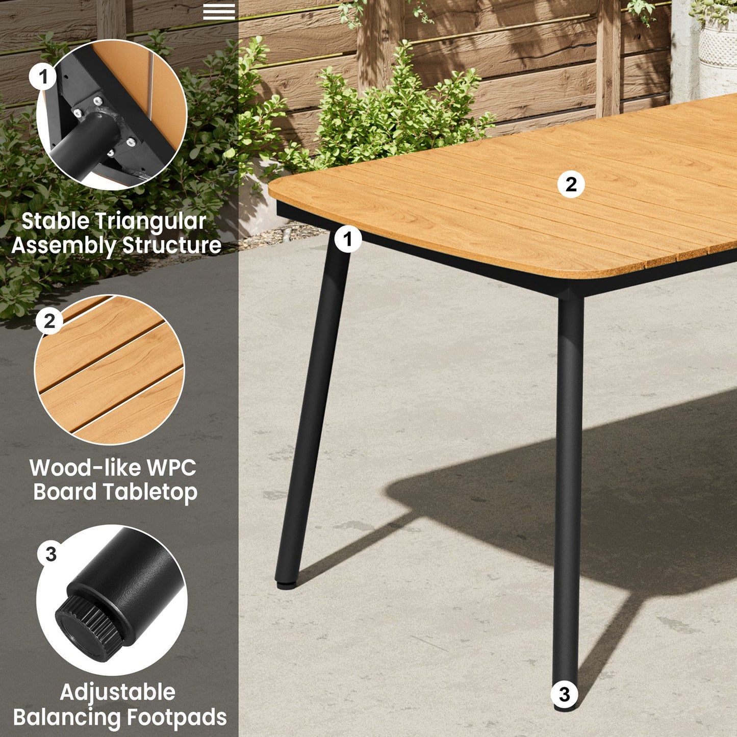 Crestlive Products Patio Dining Set with Rectangular Aluminum Table, Umbrella Hole, and Rattan Chairs