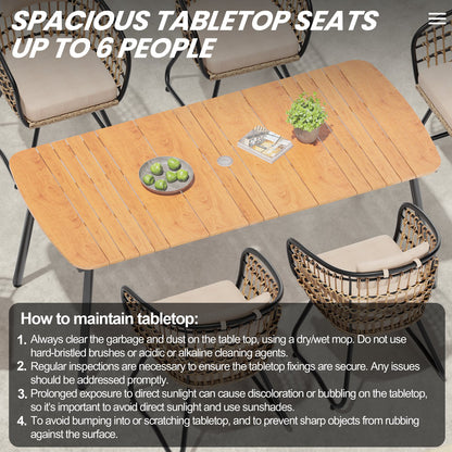 Crestlive Products Patio Dining Set with Rectangular Aluminum Table, Umbrella Hole, and Rattan Chairs