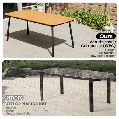 Crestlive Products Patio Dining Set with Rectangular Aluminum Table, Umbrella Hole, and Rattan Chairs
