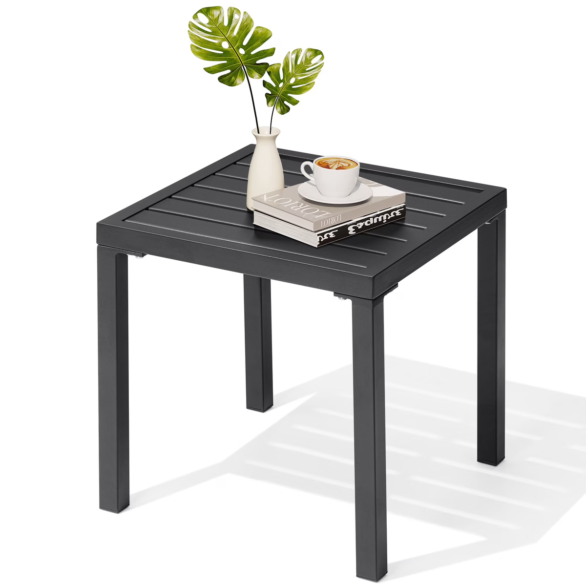 Crestlive Products Outdoor Side Table,Black Small Square Metal End Table with Easy Assembly,Weather Resistant Design for Pool Patio Balcony