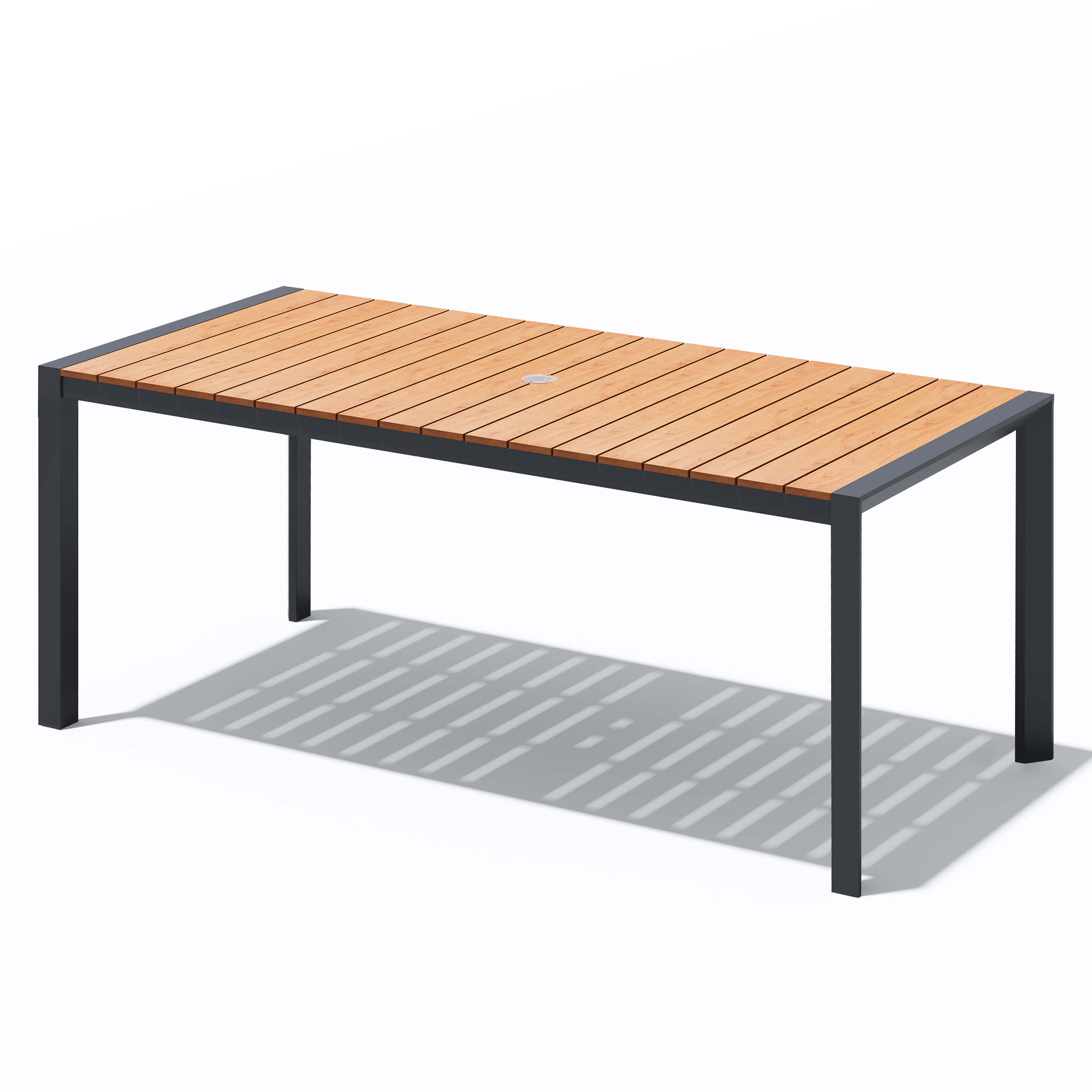 aluminum patio dining table with umbrella hole 84x39" Aluminum Dining Table w/ Umbrella Hole