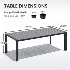 Aluminum Outdoor Dining Table with Umbrella Hole