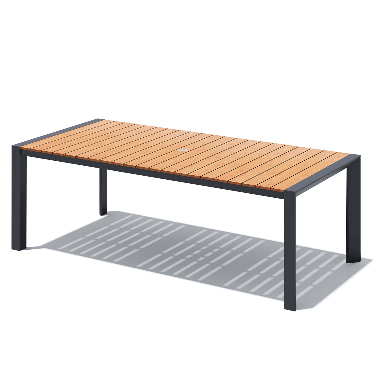 Aluminum Outdoor Dining Table with Plastic Wood Top & Umbrella Hole