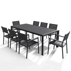 Aluminum Outdoor Dining Set with Umbrella Hole & Stackable Chairs