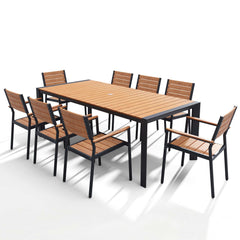 Aluminum Outdoor Dining Set with Umbrella Hole & Stackable Chairs