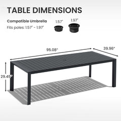 Aluminum Outdoor Dining Table with Umbrella Hole