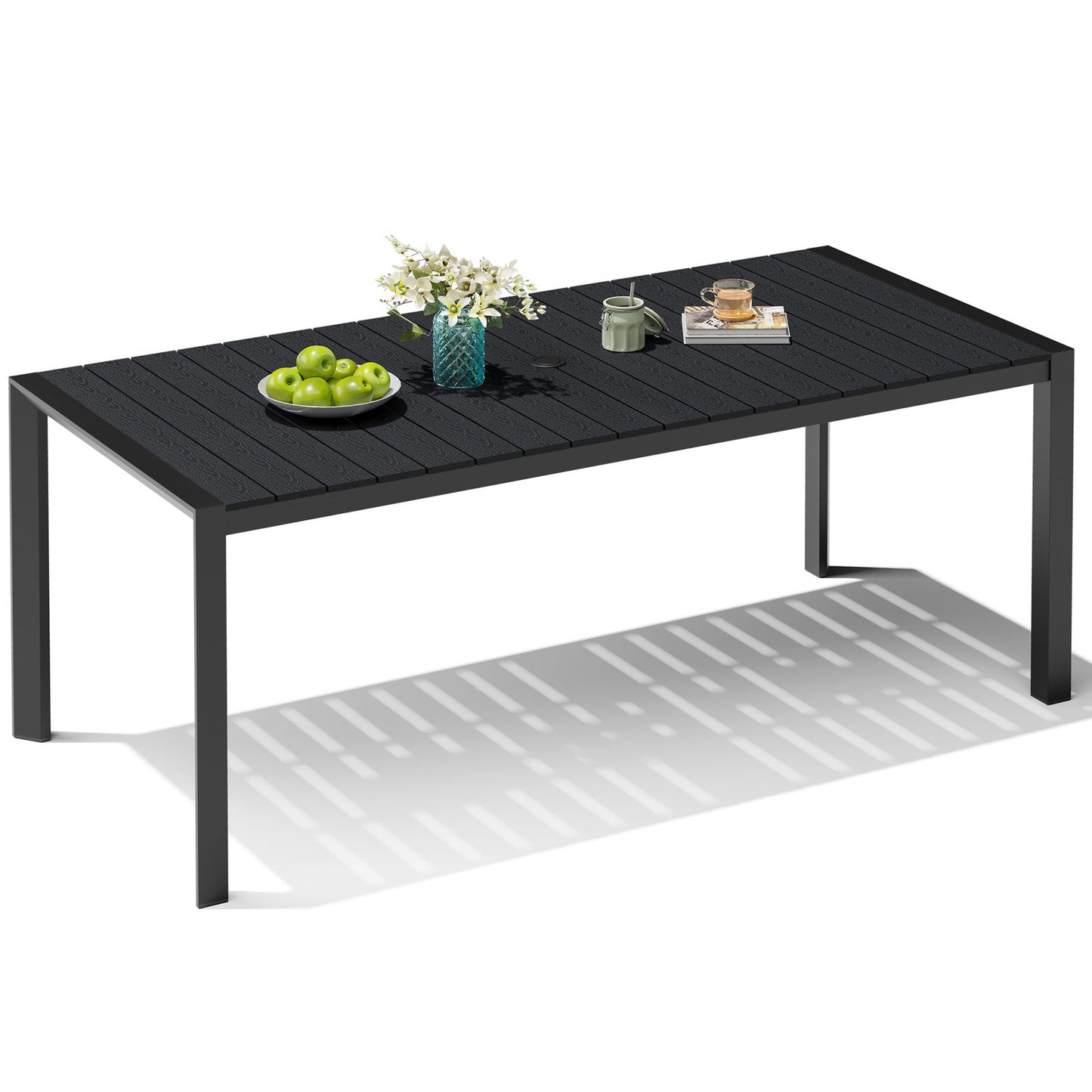 Crestlive Products Patio Dining Table with Umbrella Hole For 6-8 People