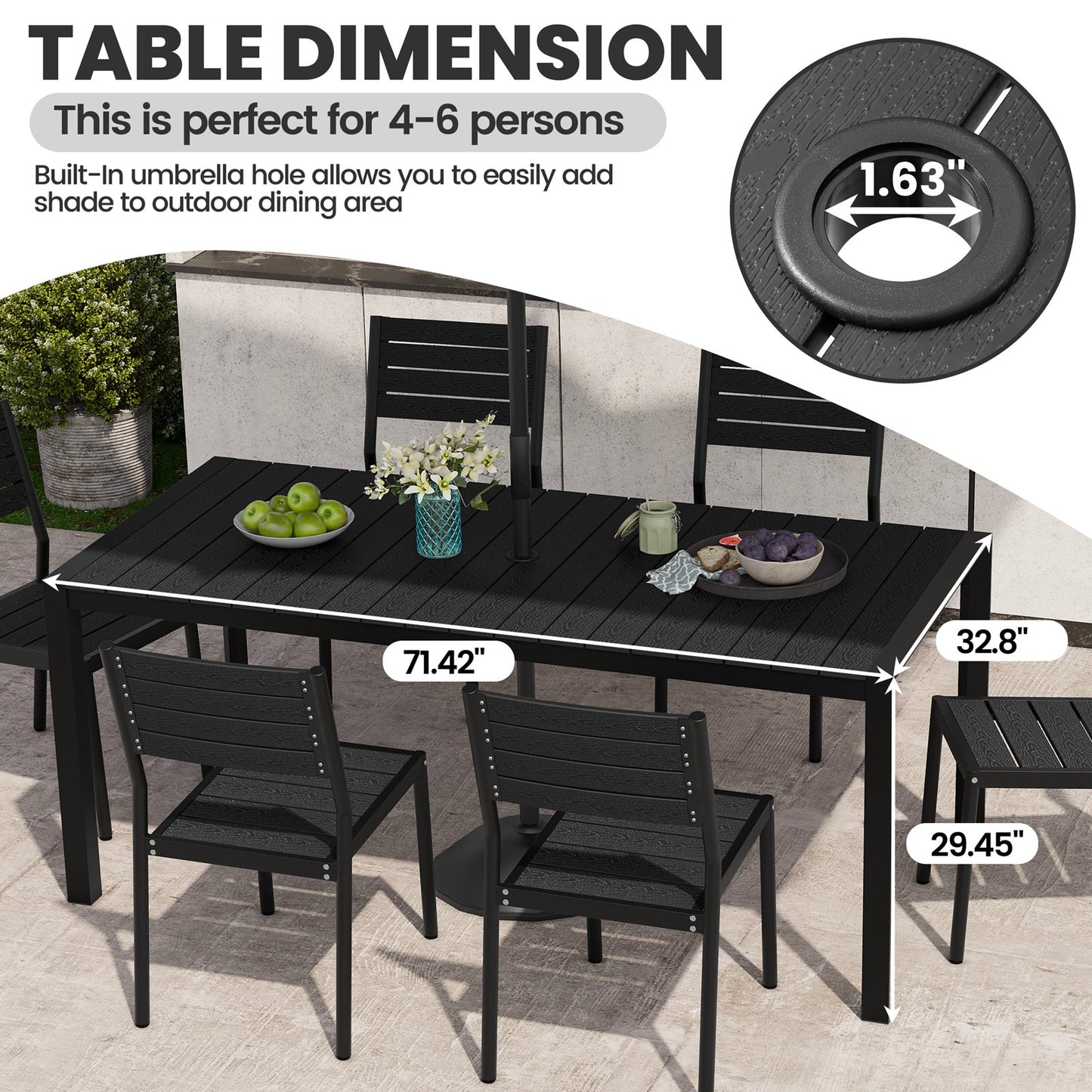 Crestlive Products Patio Dining Table with Umbrella Hole For 6-8 People