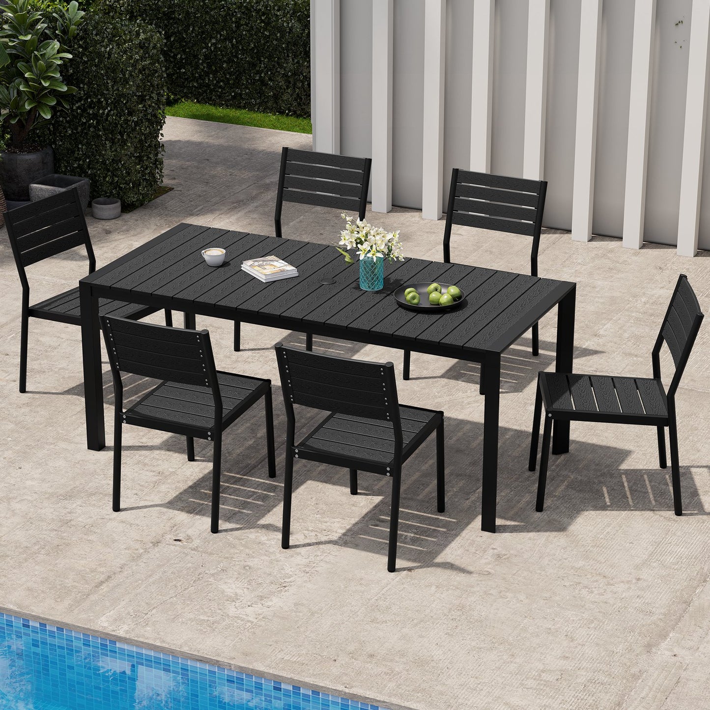 Crestlive Products Patio Dining Table with Umbrella Hole For 6-8 People