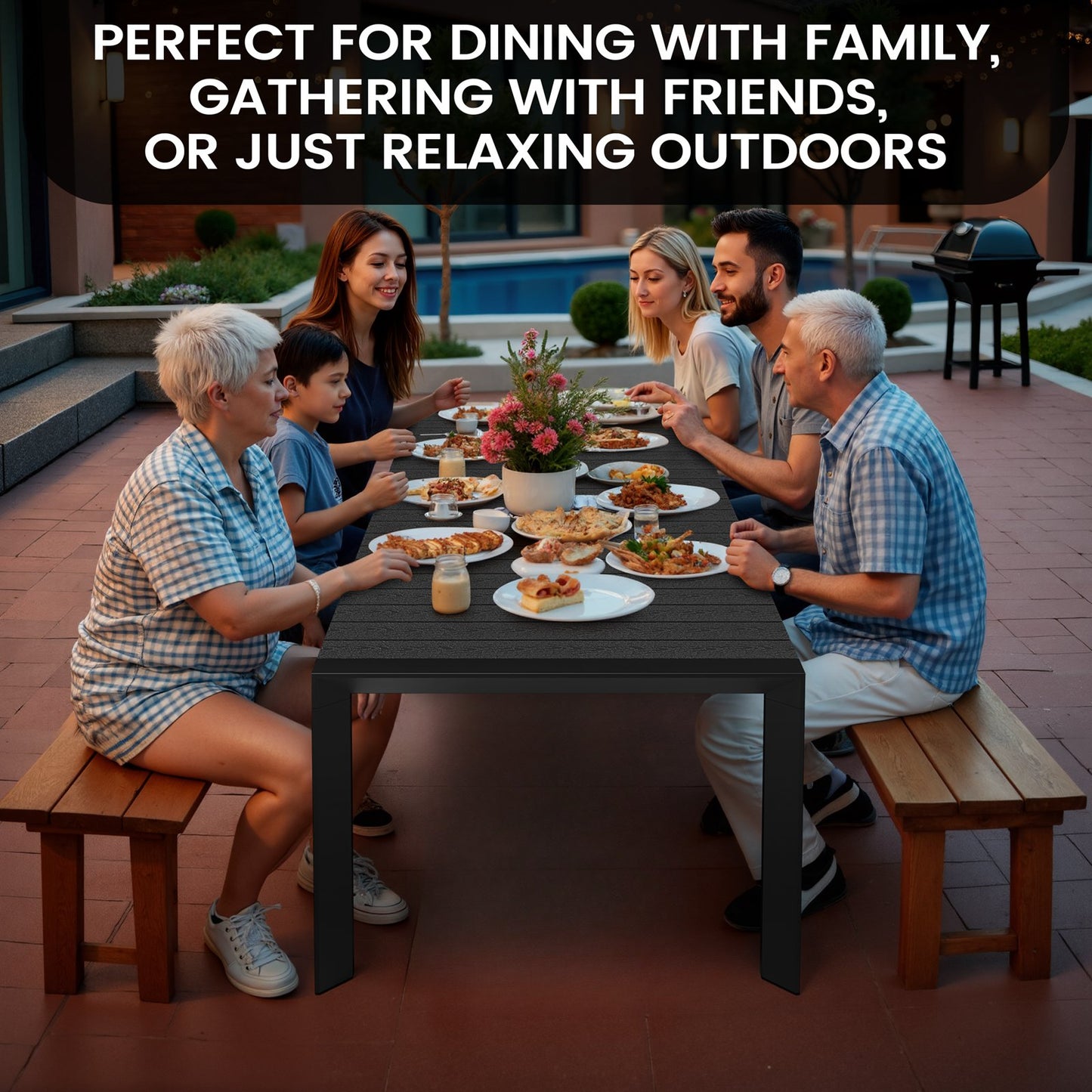 Crestlive Products 71 x 33 in. Rectangular Aluminum Outdoor Dining Table with Umbrella Hole