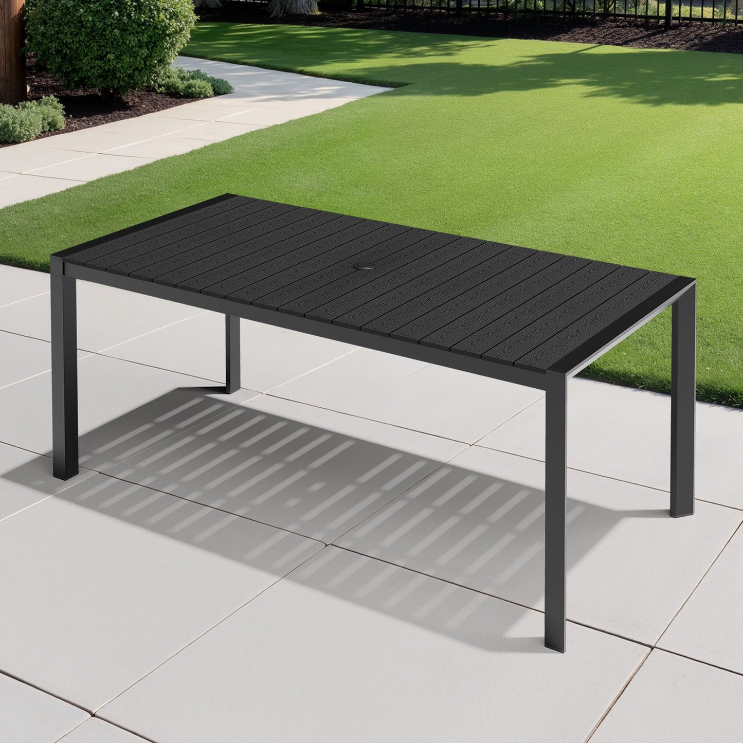 Crestlive Products 71 x 33 in. Rectangular Aluminum Outdoor Dining Table with Umbrella Hole