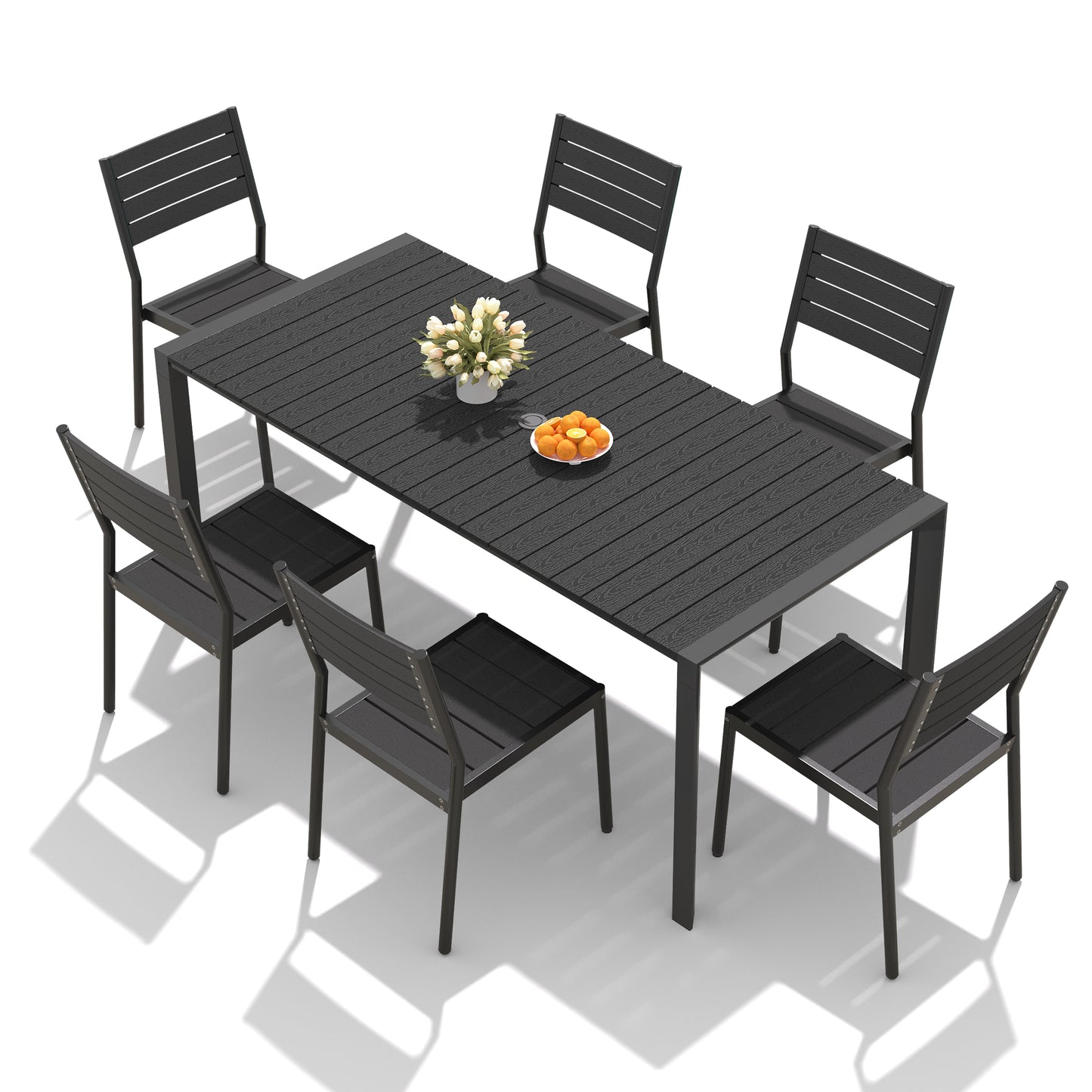 Crestlive Products Rectangular Aluminum Outdoor Dining Table with Umbrella Hole with Outdoor Stackable Dining Chair