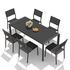 Aluminum Outdoor Dining Set with Umbrella Hole & Stackable Chairs