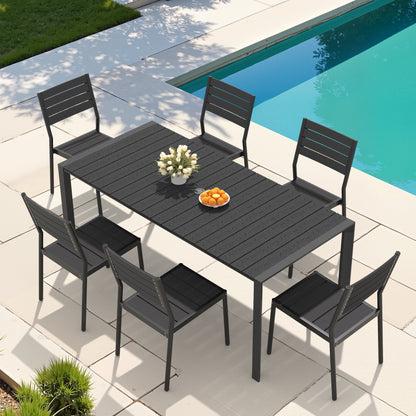 Crestlive Products Rectangular Aluminum Outdoor Dining Table with Umbrella Hole with Outdoor Stackable Dining Chair