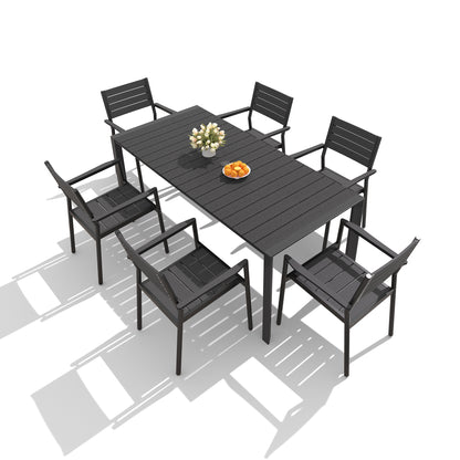 Crestlive Products Rectangular Aluminum Outdoor Dining Table with Umbrella Hole with Outdoor Stackable Dining Chair