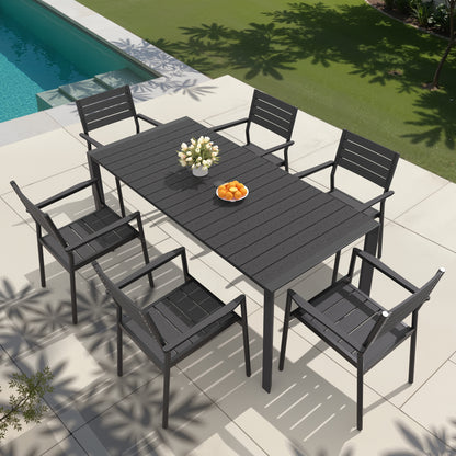 Crestlive Products Rectangular Aluminum Outdoor Dining Table with Umbrella Hole with Outdoor Stackable Dining Chair