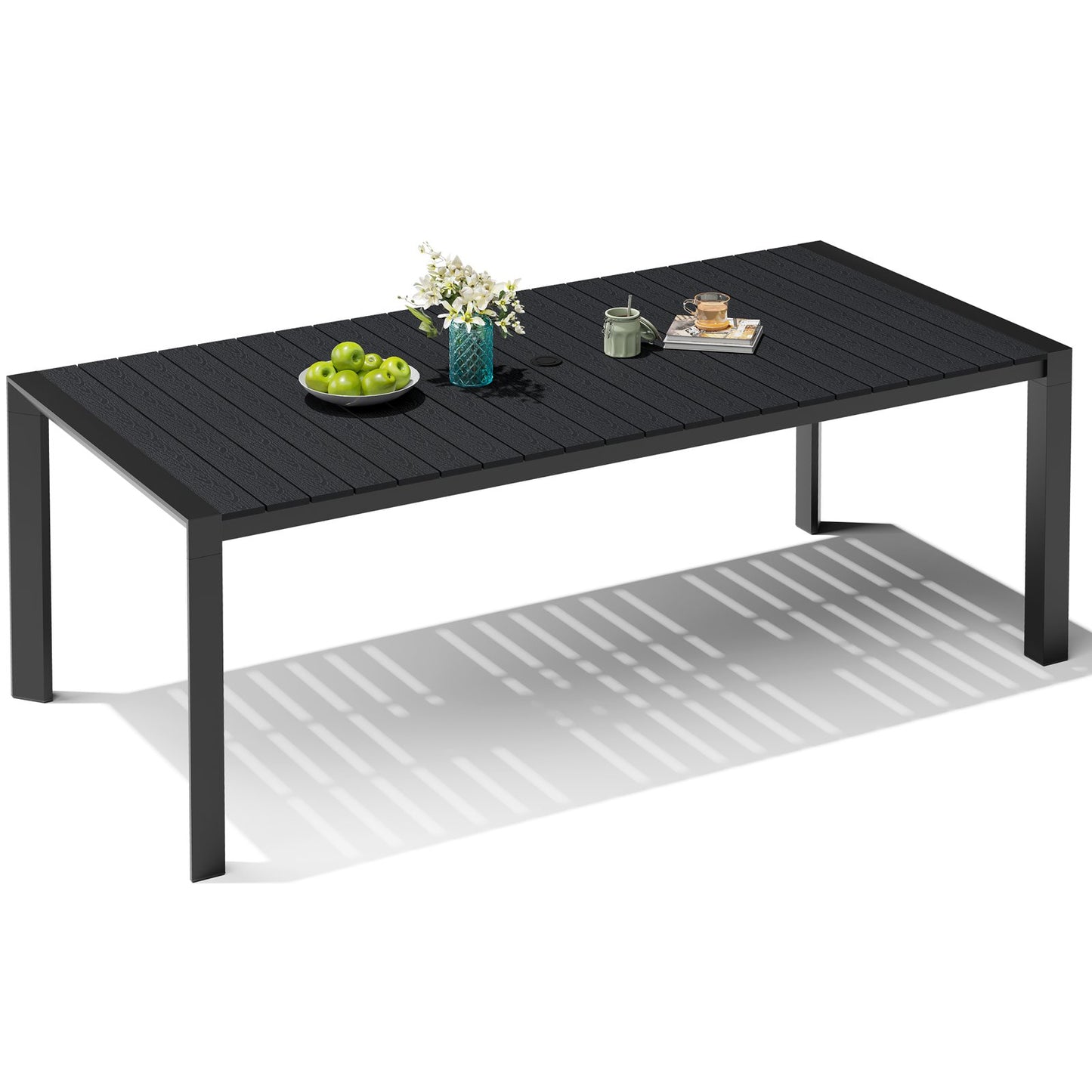 Crestlive Products Patio Dining Table with Umbrella Hole For 6-8 People