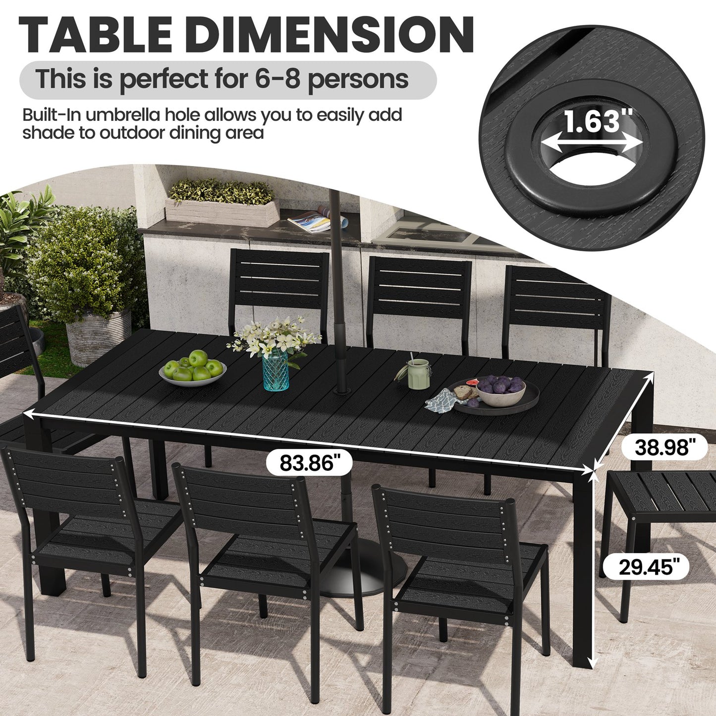 Crestlive Products Patio Dining Table with Umbrella Hole For 6-8 People